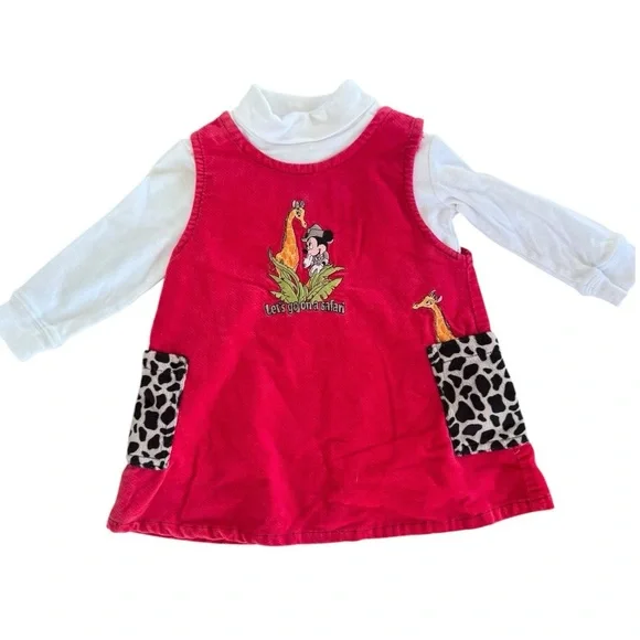 Y2K Minnie Mouse Red Safari Dress & Turtleneck Bodysuit - Picture 1 of 8